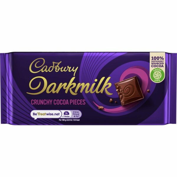 Cadbury Darkmilk Crunchy Cocoa Pieces Bar 85g (Box of 16)