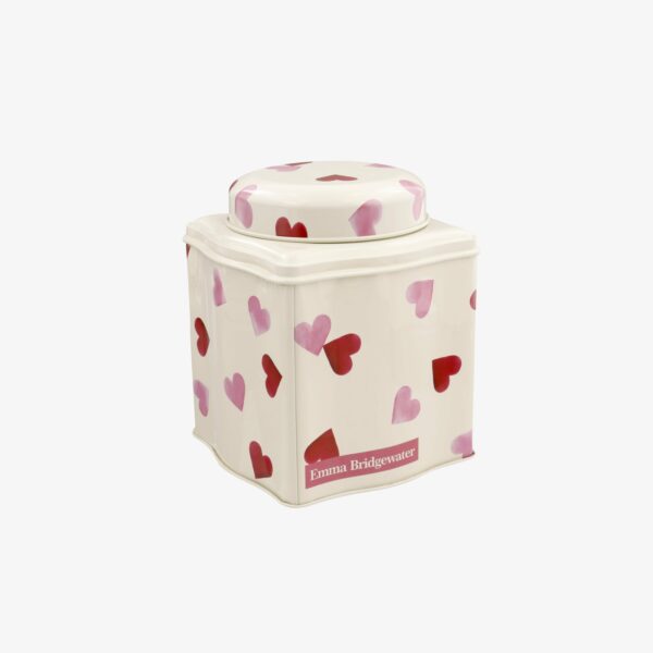 Pink Hearts Dome Lid Curved Tin Caddy