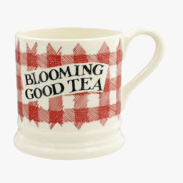 Red Gingham Blooming Good Tea 1/2 Pint Mug
