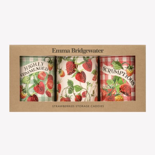 Vegetable Garden Strawberries Set of 3 Round Tin Caddies Boxed