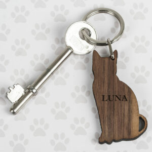 Personalised Wooden Cat Keyring