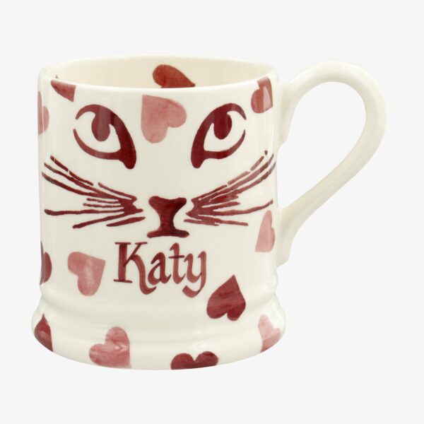 Personalised Pink Hearts Pussycat 1/2 Pint Mug