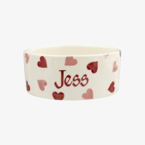 Personalised Pink Hearts Pussycat Small Pet Bowl