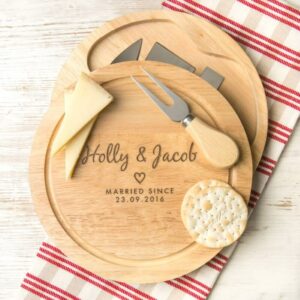 Personalised Couples Heart Cheese Board Set