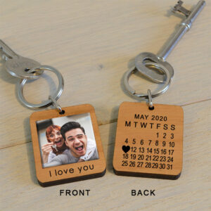 Personalised Wooden Photo and Date Key Ring