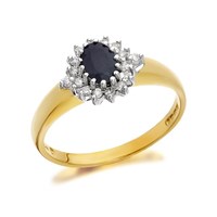 9ct Gold Diamond And Sapphire Cluster Ring - 15pts - D6755-S