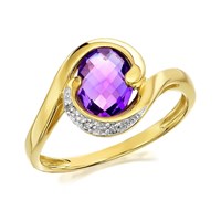 9ct Gold Amethyst And Diamond Ring - D8412-J