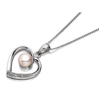 My Diamonds Silver Freshwater Pearl And Diamond Heart Necklace - D9965