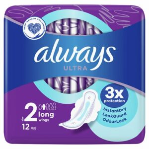 Always Ultra Long Size 2 Sanitary Towels with Wings 12 Pack