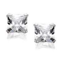Silver Square Cubic Zirconia Stud Earrings - 5mm - F0308
