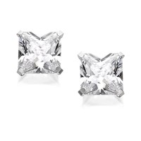 Silver Square Cubic Zirconia Stud Earrings - 8mm - F0320