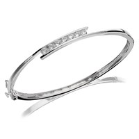 Silver Cubic Zirconia Crossover Hinged Bangle - F2716