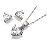 Silver Cubic Zirconia Heart Pendant And Earring Gift Set - F3188