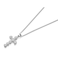 Silver Cubic Zirconia Cross And Chain - F3704