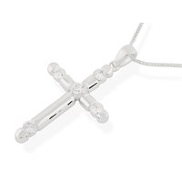 Silver Cubic Zirconia Cross And Chain - F3770