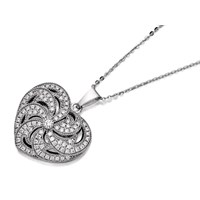 Silver Cubic Zirconia Swirl Heart Necklace - F4355