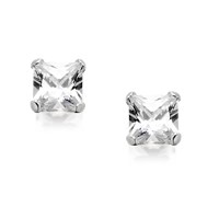 Silver Square Cubic Zirconia Andralok Earrings - 4mm - F9942