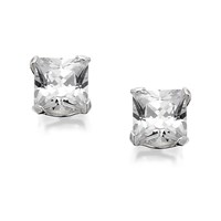 Silver Square Cubic Zirconia Andralok Earrings - 5mm - F9944