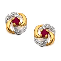9ct Gold Two Colour Ruby Swirl Stud Earrings - 10mm - G0323