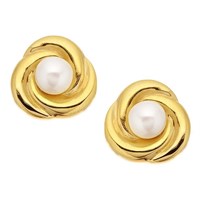 9ct Gold Freshwater Pearl Knot Earrings - 12mm - G0568