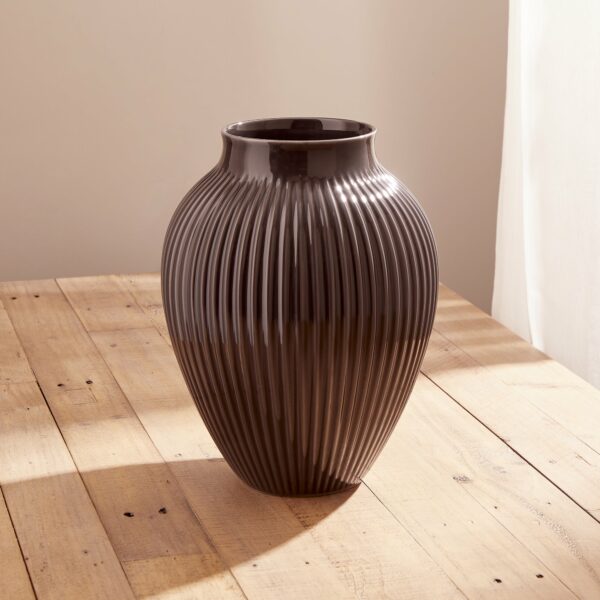 Grooved Large Black Olpe Vase
