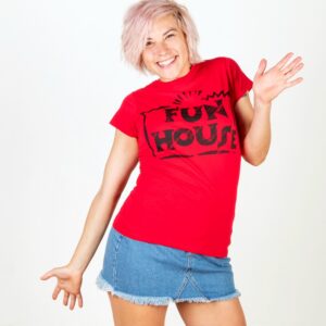 Women's Red Team Fun House Logo Fitted T-Shirt