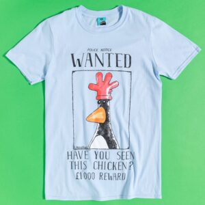 Men's Blue Wallace And Gromit Feathers McGraw Wanted Poster T-Shirt