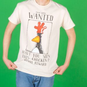 Men's Wallace And Gromit Feathers McGraw Wanted Poster Ecru T-Shirt