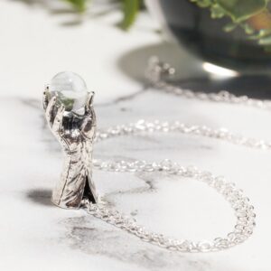 Sterling Silver Labyrinth Jareth Glove and Crystal Ball Necklace