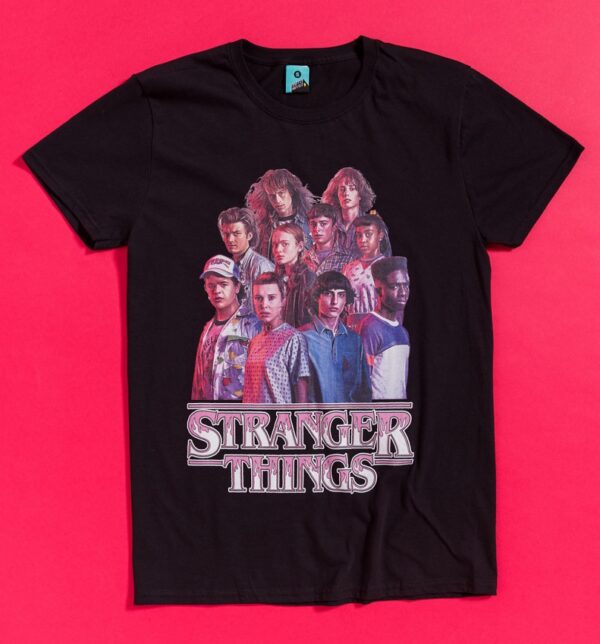 Stranger Things Characters Black T-Shirt