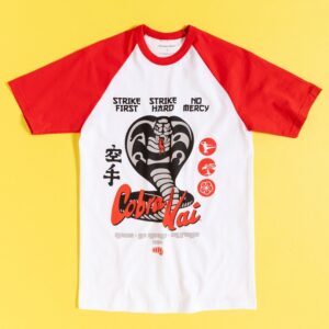 White and Red Cobra Kai Baseball T-Shirt