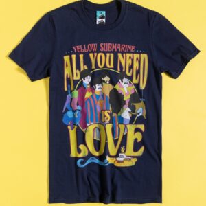 Yellow Submarine Psychedelic All You Need Is Love Navy T-Shirt