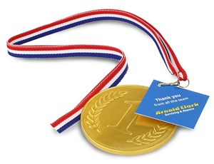 Branded chocolate medal gift tag