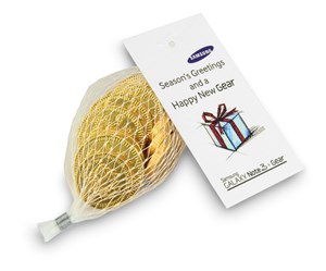 Branded net of gold chocolate coins