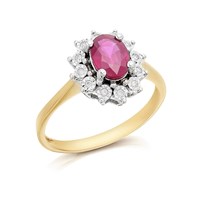 9ct Gold Ruby And Diamond Cluster Ring - D7411-K