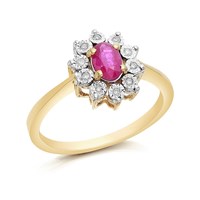 9ct Gold Ruby And Diamond Cluster Ring - 5pts - D7416-O