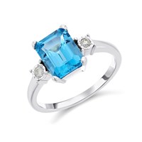 9ct White Gold Blue Topaz And Diamond Trilogy Ring - 6pts - D7921-N