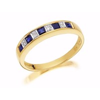 9ct Gold Diamond And Sapphire Half Eternity Ring - D8125-P