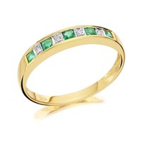 9ct Gold Diamond And Emerald Half Eternity Ring - D8221-S