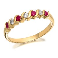 9ct Gold Diamond And Ruby Wave Ring - 11pts - D8223-J