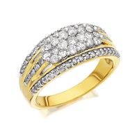 9ct Gold 1 Carat Diamond Triple Band Cluster Ring - D9313-J