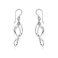 Silver Twisted Spiral Hook Wire Earrings - 50mm drop - F0537