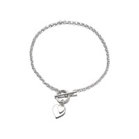 Silver Double Heart Charm T-Bar Bracelet - 7.5in - F1733
