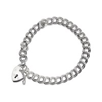 Silver Curb Bracelet With Heart Padlock - 7in - F1808