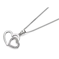Silver Cubic Zirconia Two Hearts Necklace - F3497