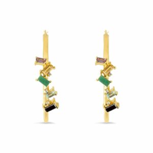 Modern Edge Sakota Emerald & Multi Gems Hoop Earrings