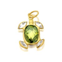 9ct Gold Green And White Cubic Zirconia Turtle Charm - G3710