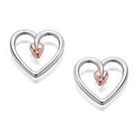 Clogau Silver And 9ct Rose Gold Tree Of Life Heart Stud Earrings - G4451