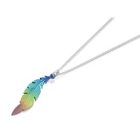 Ti2 Titanium Curved Rainbow Feather Pendant And Silver Chain - J1903