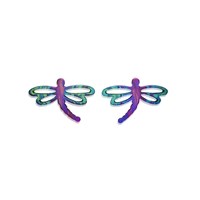 Ti2 Titanium Rainbow Dragonfly Stud Earrings - 16mm - J1939